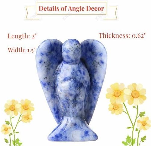 YATOJUZI 2" Blue Sodalite Angel Decors Natural Healing Crystals Polished Carved Gemstones Stones Hand Guardian Cute Sculpture Statue Reiki Energy Figurines Home Room Office Desk Decor Gifts for Women