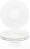 Ceramic Wide Rimmed Soup Plate, Soup Bowl 12 oz, Pasta Bowl Set of 4, White Shallow Bowl Plate with Rim, Best choice for high-end restaurants, hotels, and foodies,11.4 Inch Coil relief