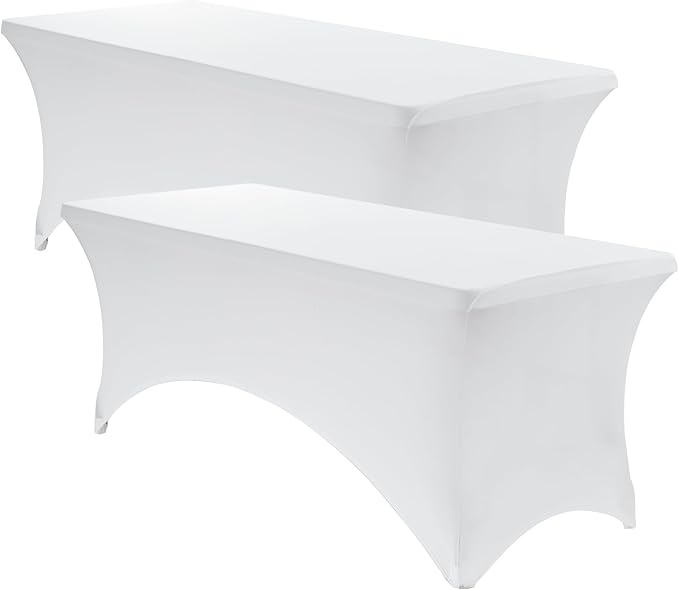 VidaFete Spandex Tablecloth 2 Pack 4FT, Fitted Stretch Table Cover for Rectangle Tables, Wrinkle Resistant and Washable Tablecloths for Outdoor, Picnic, Party, Wedding, Banquet, Birthday, White