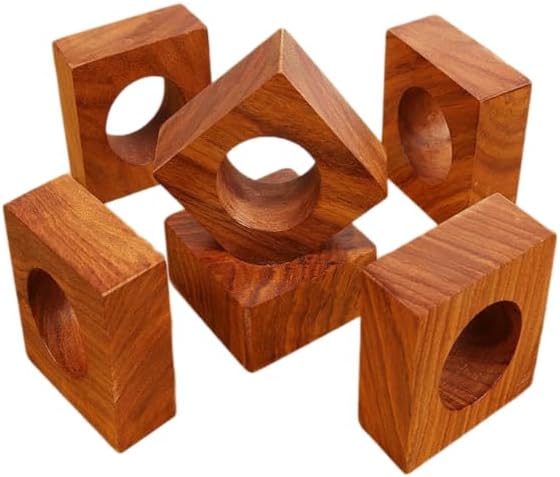 Handmade Wooden Square Napkin Ring Made by Artisan Beautifully Crafted and Designed in India Set of 12