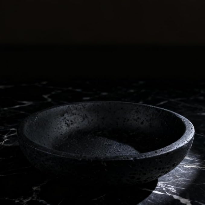 Black Travertine Bowl, 7.8" Luxurious Natural Stone Centerpiece Bowl for Modern Home Decor, Handmade Fruit Bowl, Jewelry Dish, Sophisticated Tabletop Sculpture