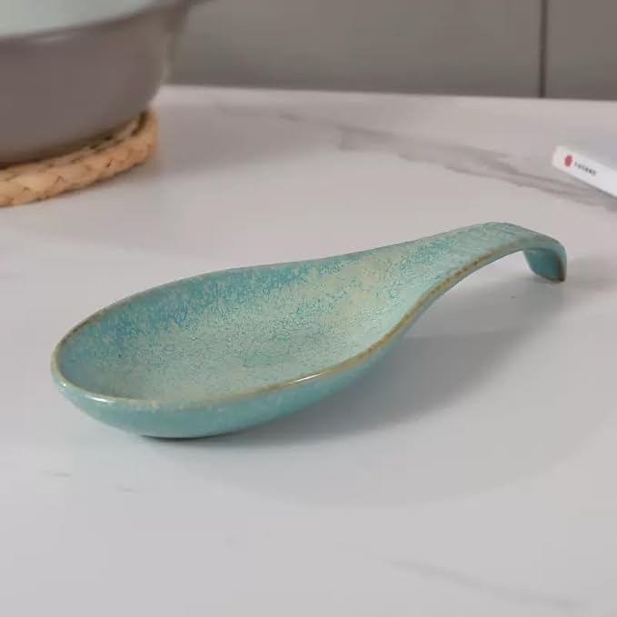Spoon Rest for Stove Top, Ceramic Spoon Holder Large 9 Inches, Spault Rest for Kitchen Counter Coffee Spoon Holder Cooking Utensil Rest, Farmhouse Kitchen Décor, Christmas Gift, Green