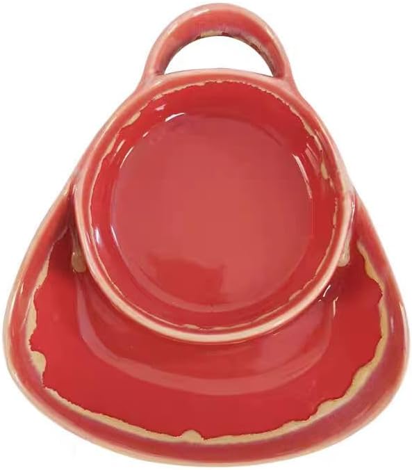 Soup and Side Bowl Plate Ceramic, Chip and Dip Divided Bowls, Anti-Soggy Cereal Bowl Bread Dipping Bowls Plates for Salad Breakfast, and Sandwich Ideal for Home and Restaurant (red)