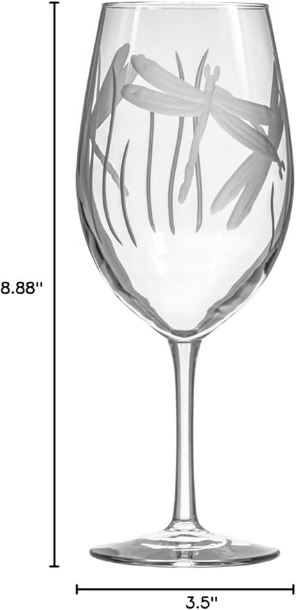 Rolf Glass Dragonfly All Purpose Wine Glass 18 ounce - Stemmed Wine Glasses Set of 4 – Lead-Free Glass- Etched Large Wine Glasses - Made in the USA - A Classic