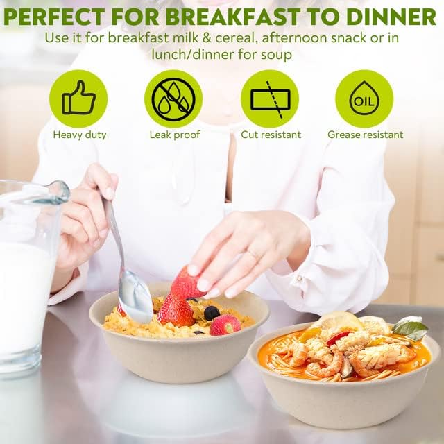 17 oz Paper Bowls (100 Pack) Disposable Bamboo Bowls - Heavy Duty, Microwavable Oven Safe - Perfect for Salads, Ice Cream, Hot Soups, Cereals & Party Fun - Eco-Friendly, Leak-Proof