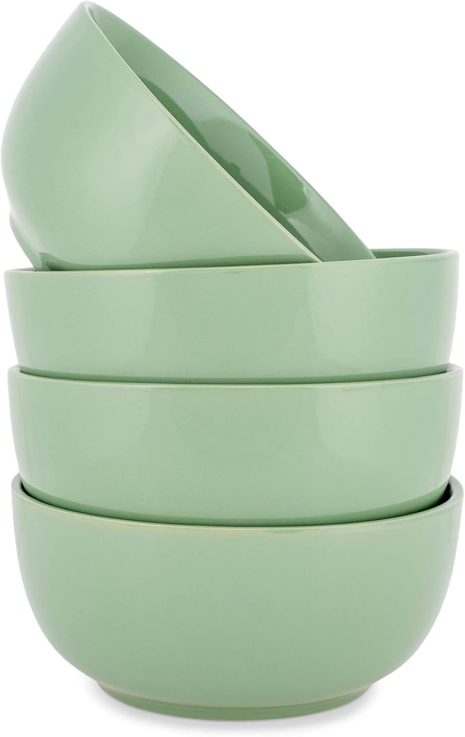 Elanze Designs Bistro Glossy Ceramic 6.5 inch Dinnerware Bowls Set of 4 - Perfect for Everyday uses from Soup, Pasta, Salad, Cereal, Ice cream, Ramen and Pho, Sage Green