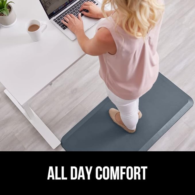 GORILLA GRIP Comfortable Cushioned Kitchen Mats for Floor, Waterproof and Stain Resistant Soft Top, 3/4 Inch Thick Ergonomic Standing Desk Anti Fatigue Mat, Foam Supports Ankles, Feet, 17x24, Charcoal