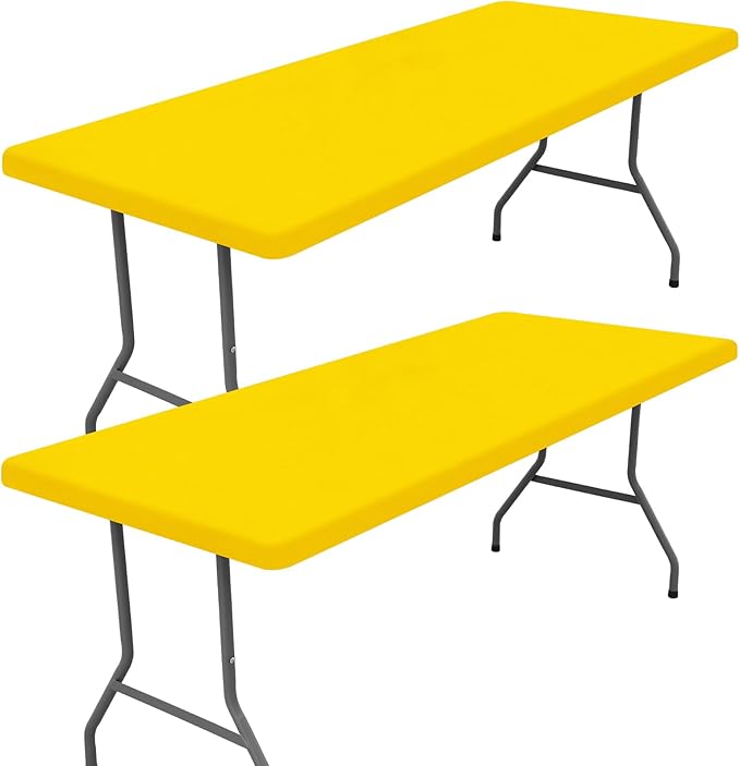 Spandex 8 Foot Rectangle Table Cloth 2 Pack, Elastic Fitted Tablecloths for Picnic, Stretch Washable Patio Table Cover for Outdoor, Camping, Banquet and Parties (Yellow, 30"x96")