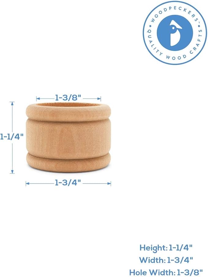 Vintage Unfinished Wood Napkin Rings Set of 12, 1-3/4 inch Unfinished Wooden Napkin Rings for Crafts & Table Decor, by Woodpeckers