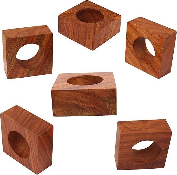 Handmade Wooden Square Napkin Ring Made by Artisan Beautifully Crafted and Designed in India Set of 12