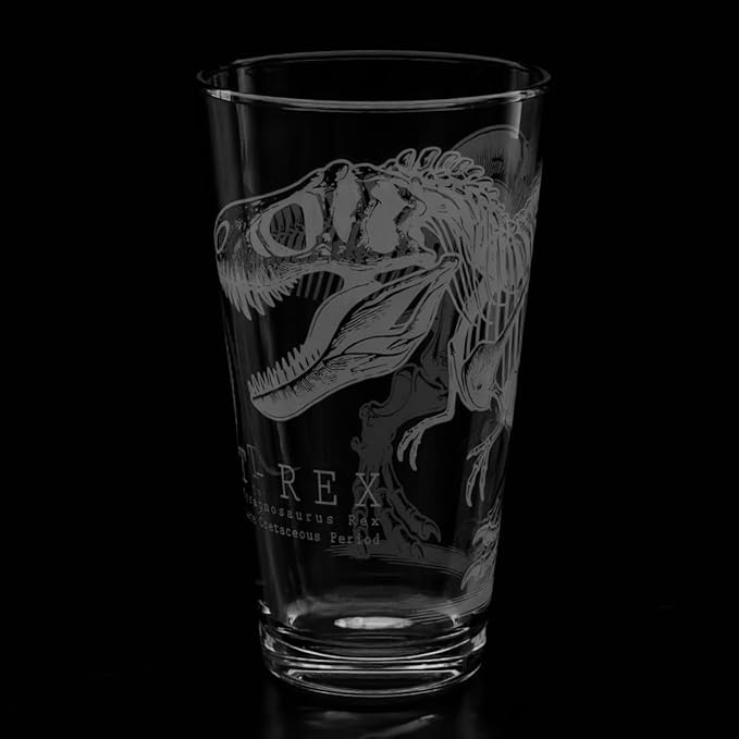 LumEngrave T-REX SKELETON Engraved Beer Pint Glass | Dino Dinosaur Tyrannosaurus Rex Paleontology | Great Gift Idea!