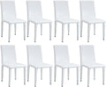 White Dining Chairs Set of 8,Faux Leather with Chrome Plate Metal Legs,Armless Kitchen Room Chairs Set of 8,Max Load 300 Lbs,High Back Modern Design for Home Kitchen Living Room Bedroom