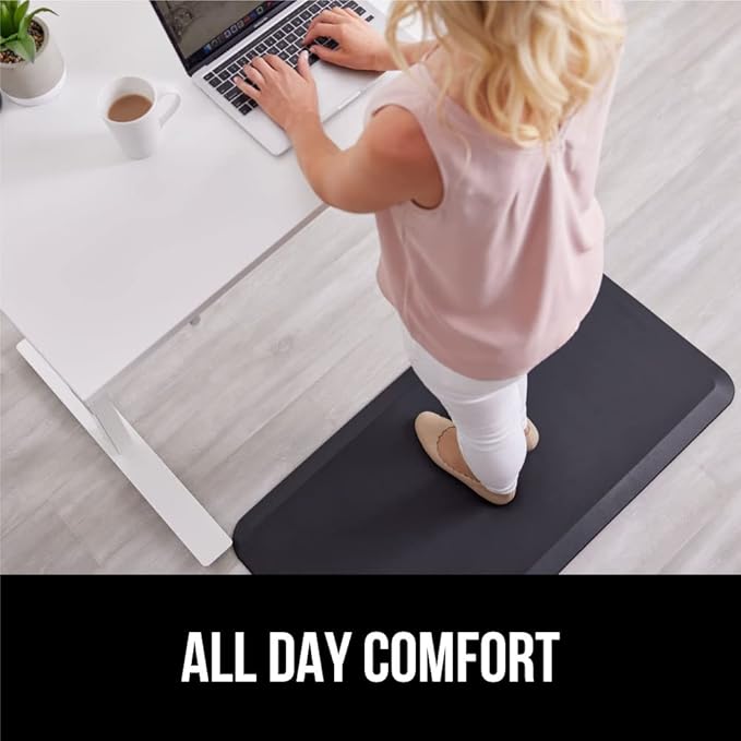 GORILLA GRIP Comfortable Cushioned Kitchen Mats for Floor, 58x20, Waterproof and Stain Resistant Soft Top, 3/4 Inch Thick Ergonomic Standing Desk Anti Fatigue Mat, Foam Supports Ankles and Feet, Black