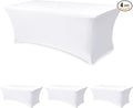 Spandex Table Cloths for 8 Foot Rectangle Tables-4 Pack Fitted Stretch White Table Covers-Elastic Folding Tablecloths for Party, Vendor Booth Display, Banquet Buffet Event, Craft Trade Show