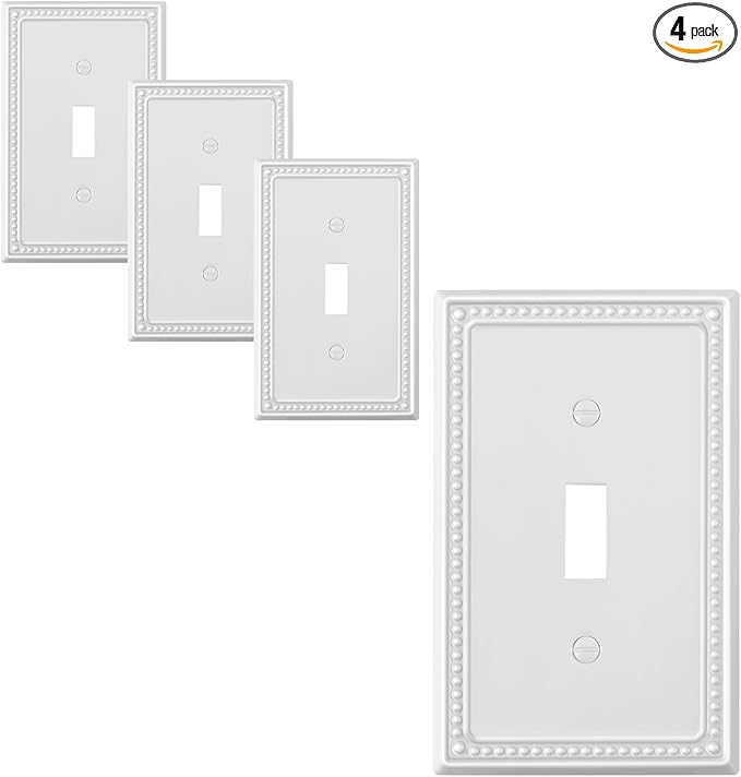 4-Pack Single Toggle Light Switch Cover Plate, Pearls Decorative Switch Plate Covers, Pure White 1 Gang Metal Wall Plate, Corrosion Resistant