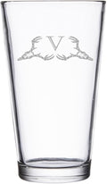 Hat Shark Deer Skull Letter Monogram Pint Beer Glass, 16 oz, Clear, A-Z Initials (1, Letter V)