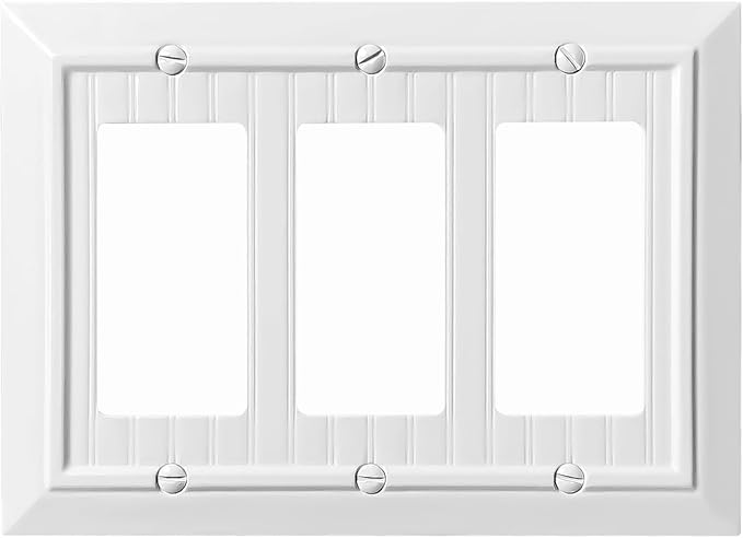 Beadboard Outlet Covers Wall Plates, Bamboo Fiber Light Switch Covers, Natural Material Electric Receptacle Decorative Switch Plate Outlet Cover (Pure White, 3 Gang Decorator 1 Pack)