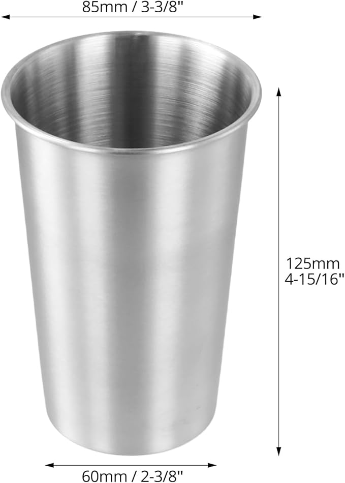 QWORK 16 Ounce Stainless Steel Pint Cups, 16 Pack 450ml 304 Steel Cup, Metal Drinking Glasses, Shatterproof Cup
