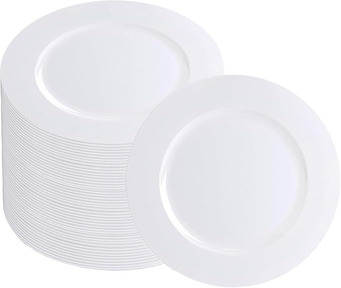 PARTY BARGAINS 13-Inch Charger Plates - 48 Pack, White, Heavy-Duty Disposable Chargers for Elegant Dining - Ideal for Weddings and Formal Events
