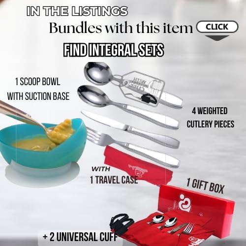 weighted utensils for hand tremors | weighted utensils for tremors and parkinsons patients | Set 4 Piece with Universal Cuff easy grip & cover | Elegant weighted silverware with Gift Box