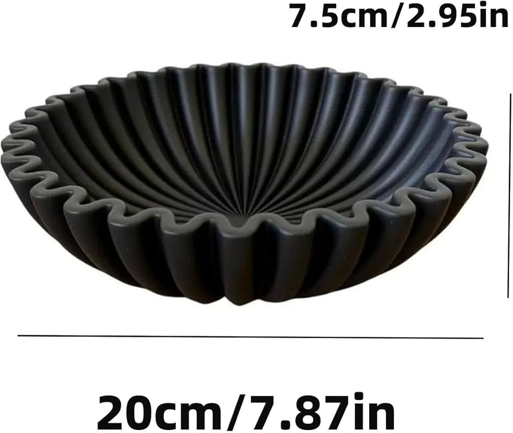 Large Decorative Bowl - 7.9in x 2.6in - White Decorative Bowls for Home Decor - Ruffle Decor - Fluted Bowl - Scalloped Bowl-Stylish Key for Entry Table(Black)