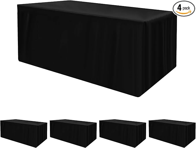 HolidayIdeas 4 Pcs Fitted Black Table Cloths for 6 Foot Rectangle Tables, Wrinkle Resistant Washable Table Covers 72x30 Inch for Vendor Booth Display, Banquet, Trade Show