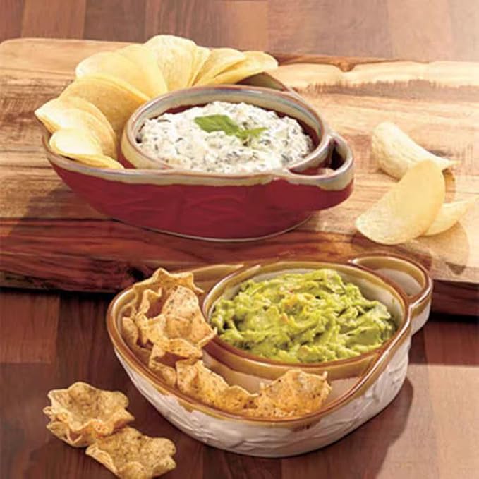 Soup and Side Bowl Plate Ceramic, Chip and Dip Divided Bowls, Anti-Soggy Cereal Bowl Bread Dipping Bowls Plates for Salad Breakfast, and Sandwich Ideal for Home and Restaurant (red+apricot)