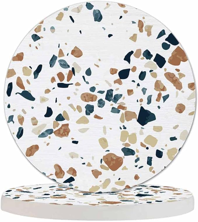 Colorful Terrazzo Mosaic Tile Drink Coaster Stone Texture Chaotic Dots Modern Artistic Style Beautiful Home Decor Diatomite Heat-Resistant Diatomite 4 Inch for Cold Drinks Wine Mugs Cups