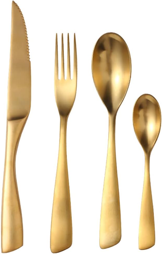 8 Piece Gold Silverware Set for 2,Modern Unique 18/10 Stainless Steel Flatware Cutlery Set, Eating Tableware Set,Vintage Luxury Style Cutlery Set for Home Restaurant Wedding Party