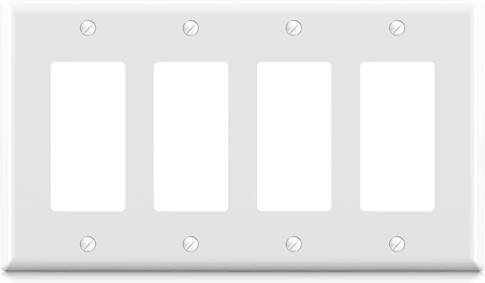 ELEGRP 4-Gang Decorative Wall Plates, Standard Size Unbreakable Thermoplastic Faceplate Cover for Decorator Receptacle Outlet Switch, UL Listed (1 Pack, Glossy White)