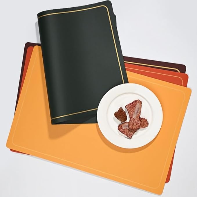 PU Leather Placemats Set of 4 - Waterproof Heat Resistant Dining Table Mats - Minimalist Non-Slip Coasters for Plates & Bowls 18x12 Inches (Navy)