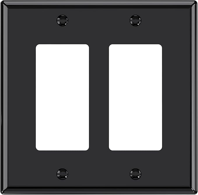 AIDA 2-Gang Decorative Wall Plates, 4.88" H x 4.94" L - Unbreakable Thermoplastic Faceplate Cover for Outlets and Switches, UL Listed - (1 Pack, Glossy Black)
