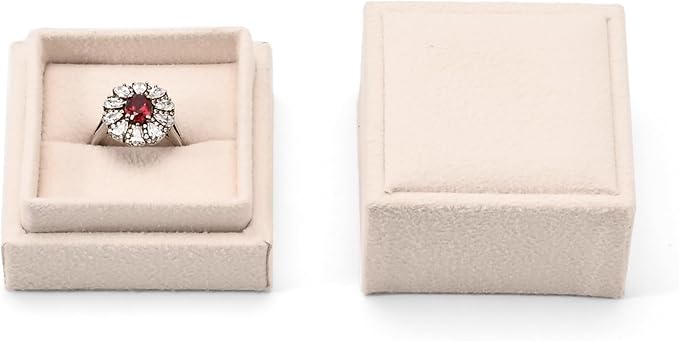 Oirlv Velvet Ring Gift Box with Exquisite Outer Packaging, Wedding Proposal Engagement Ring Box, Birthday Present Gift Box with Blank Greeting Card（White）