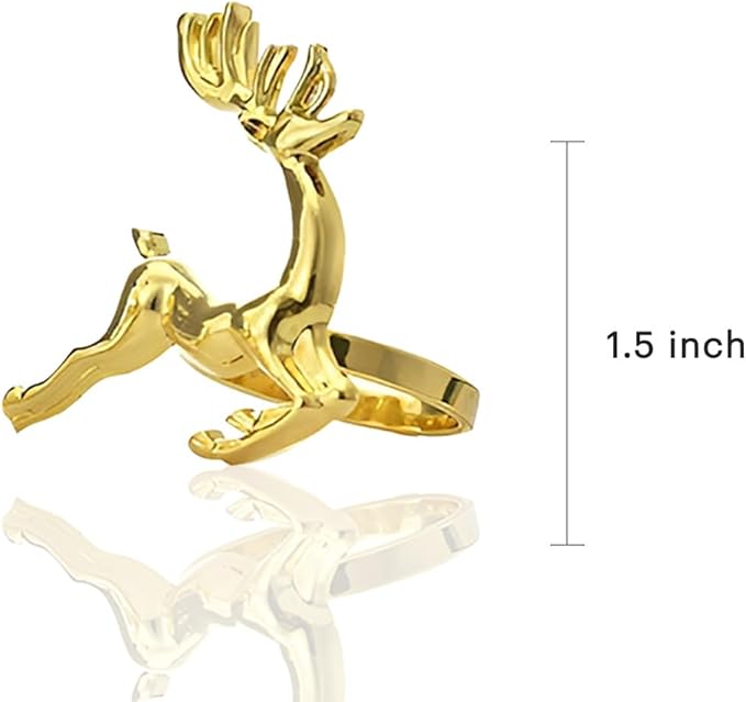 Decozen Set of 12 Gold Napkin Rings in Stag Design Festive Table Decor Setting for Holiday Wedding, Birthday, Kitchen, Home Decor Housewarming Gift - Thanksgiving & Christmas Gift Decoration