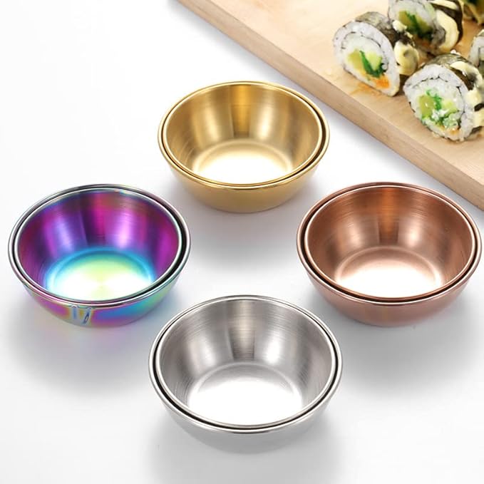 Sauce Dishes 12PCS 3.46inch Stainless Steel Sauce Bowl Mini Individual Round Seasoning Dishes Sushi Dipping Bowl Appetizer Plates (Rainbow)