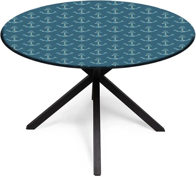 Small Round Tablecloth, Nautical Washable Polyester Table Cloth for, Anchors Maritime Theme Decor, Fit Round Tables 61inch Diameter, Holiday Party Home Kitchen Dining Table Decoration