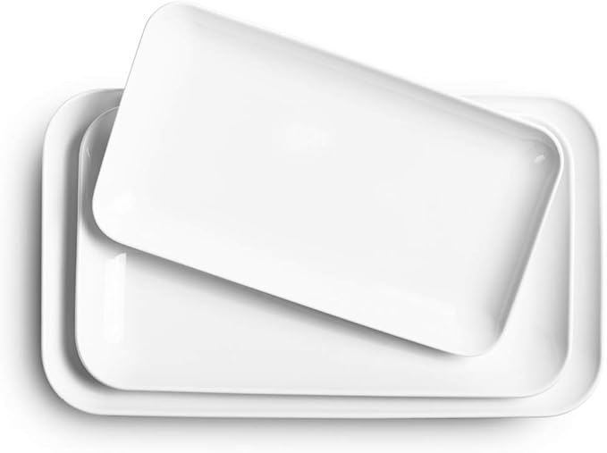 DELLING Large Serving Platter Set 16/14/12inch Large Serving Tray - Rectangular White Serving Trays for Party, Turkey Platter Set of 3, Dinner Parties