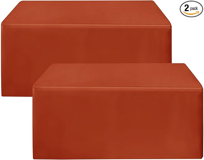 HolidayIdeas 2 Pack Fitted Thanksgiving Tablecloth for 6ft Tables, Rust Table Cover for Holiday Dinner & Buffet, Wrinkle-Resistant Fall Party Decorations for The Home