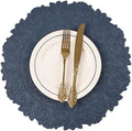 Noctiflorous Round Faux Leather 15 Inch Placemats Set of 6 Waterproof Wipeable Heat Resistant Tablemat for Dining Table Kitchen Non Slip Oilproof Table Place Mat for Indoor Outdoor(A Blue, 6)