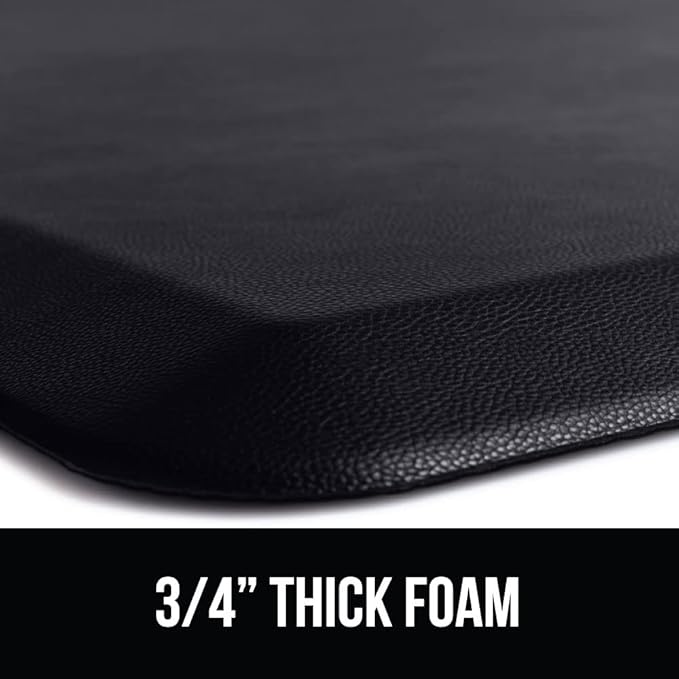 GORILLA GRIP Comfortable Cushioned Kitchen Mats for Floor, 58x20, Waterproof and Stain Resistant Soft Top, 3/4 Inch Thick Ergonomic Standing Desk Anti Fatigue Mat, Foam Supports Ankles and Feet, Black