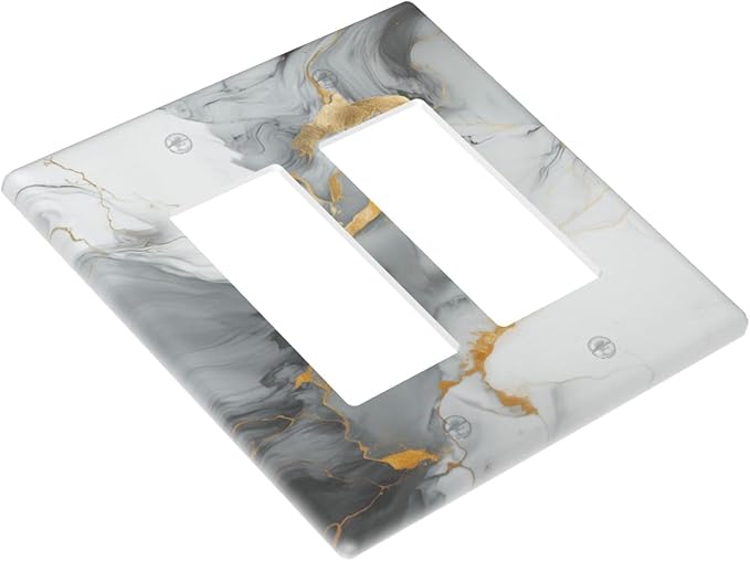 Outlet Covers Gray/Gold Marble Abstract Modern Luxury 2 Gang Light Switch Cover Double Rocker Wall Plate Decorative GFCI Receptacle Electrical Switchplate for Bathroom Bedroom Decor（2 Pack）