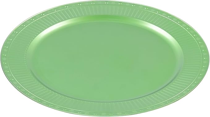 100 PCS Antique Charger Plates, Vintage Round Plastic Dinner Plates with Textured Edges, Stackable Tabletop Chargers for Weddings Parties Restaurants (Green)