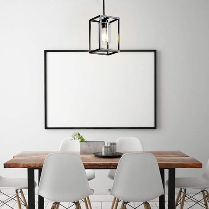XILICON 1Light Foyer Chandelier Black Farmhouse Light Fixture Dining Room Lighting Fixtures Hanging Ceiling Lighting for Foyer Entryway with Glass Shade Adjustable