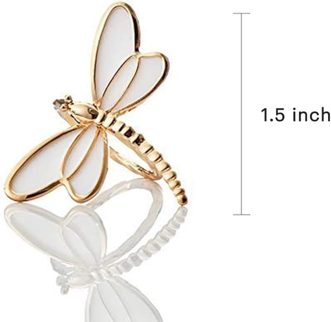 Decozen Set of 16 White Gold Napkin Rings in Dragonfly Design Festive Table Decor Setting for Holiday Wedding, Birthday, Kitchen, Home Decor Housewarming Gift - Mothers Day Decorations