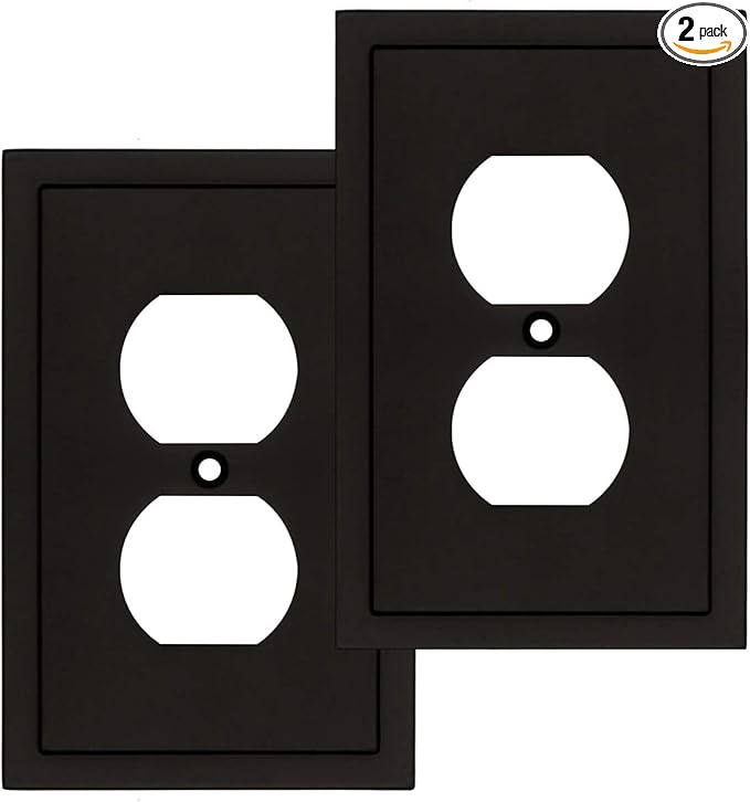 Henne Bery Modern Edge Decorative Wall Plate Switch Plate Outlet Cover, Durable Solid Zinc Alloy (Single Duplex 2PK, Matte Black)