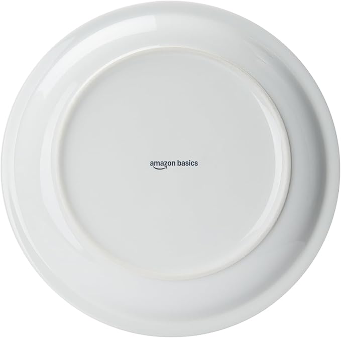 Amazon Basics 12-Piece Porcelain, 9 Inch Narrow Rim Dinner Plate Set, White