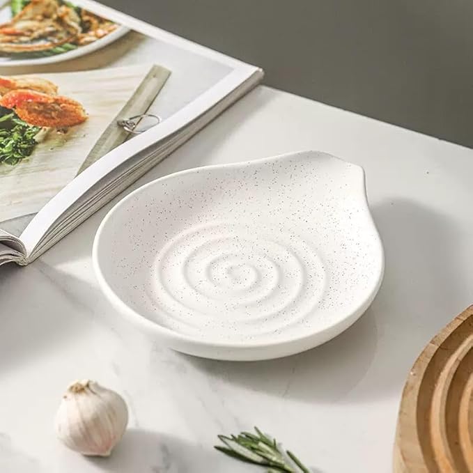 6-Inch Ceramic Spoon Rest - Heat Resistant, Non-Slip for Kitchen Utensils, Spoon Holder Stovetop, Dishwasher Safe - Elegant Spiral Design White, New Year Housewarming Gift