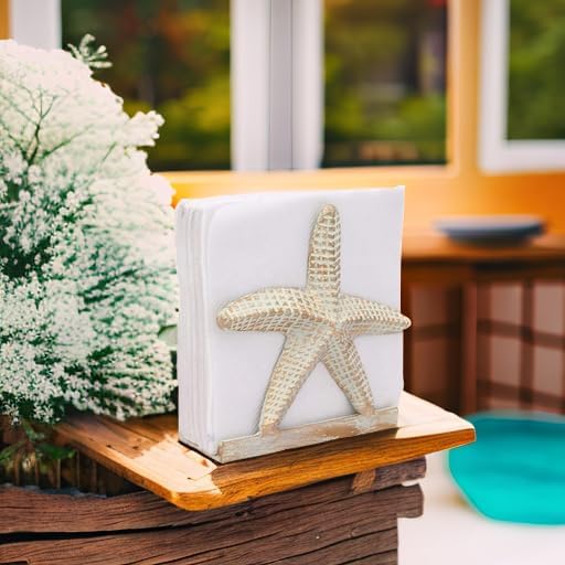 THDC Nautical Napkin Holder, Lunch, Dinner, Nautical Collection Napkin Holder, Made of Metal (Star Distressed Off-White)