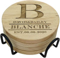 Personalized Wooden Coasters for Drinks - Custom Engraved, Monogram, Great Gifts for Relatives, Friends or Yourself (B, Set of 4)