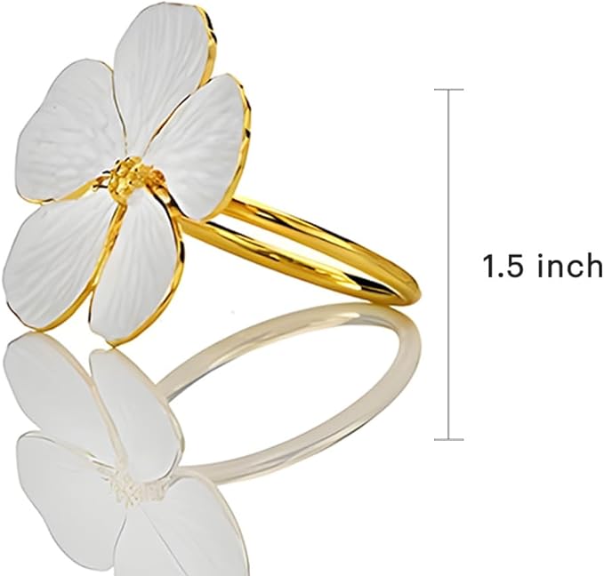 Decozen White Gold Napkin Rings Set of 16 White Gold Napkin Rings in Floral Design Festive Table Decor Setting for Holiday Wedding Birthday Kitchen Home Decor Housewarming Gift